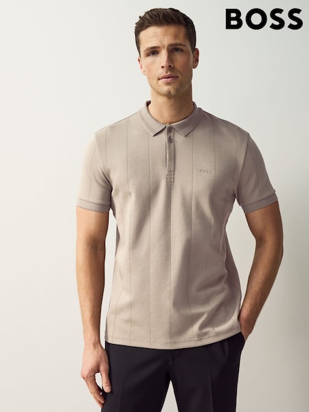 BOSS Beige Paddy 100% Cotton Polo Shirt With Drop Needle Stitching (AV7811) | AED288