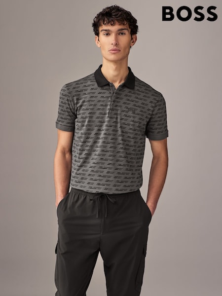 BOSS Grey Golf Printed Stretch Paddy Cotton Polo Shirt (AV7813) | 281 QAR