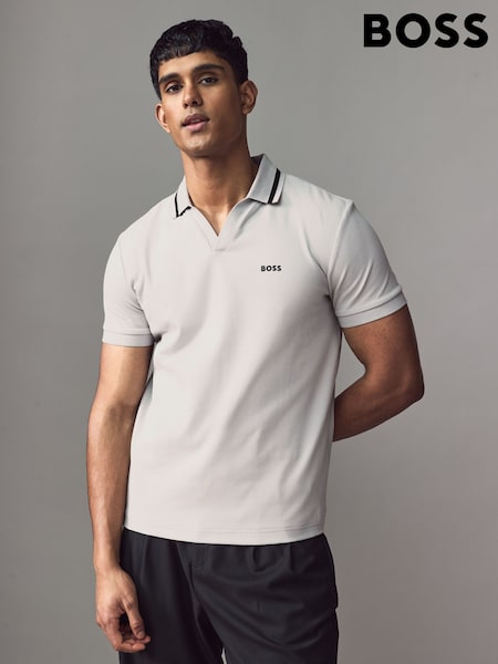 رمادي - BOSS Palle Tape Rib 100% Cotton Polo Shirt (AV7821) | ‏288 د.إ.‏