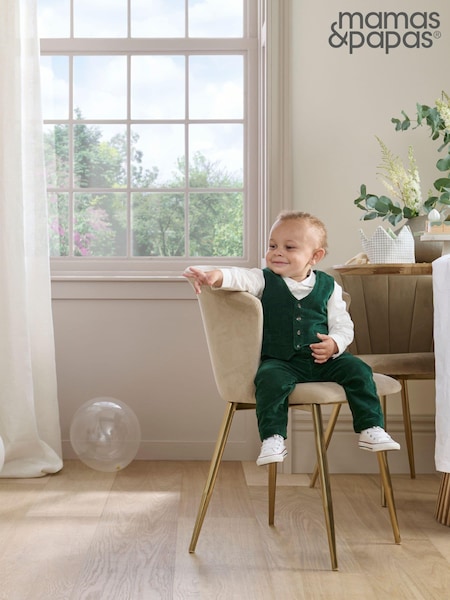Mamas & Papas Green Emerald Velour 100% Cotton 3 Piece Suit Set (AV7893) | €49