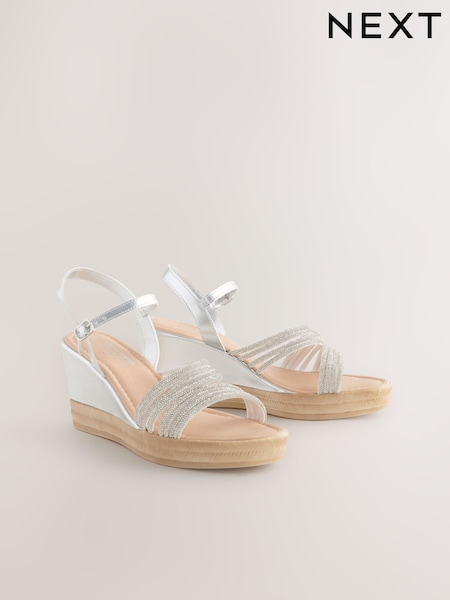 Silver Forever Comfort® Round Toe Asymmetrical Bling Platform Wedges (AV7900) | €54
