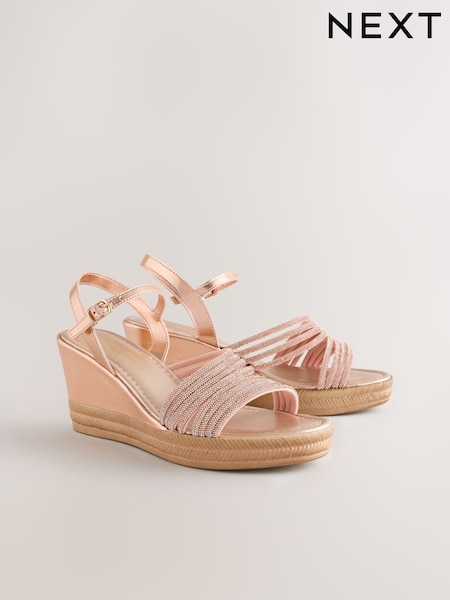 Rose Gold Forever Comfort® Round Toe Asymmetrical Bling Platform Wedges (AV7908) | €54
