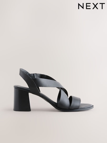 Black Forever Comfort® Leather Strappy Block Heel Sandals (AV7909) | €48