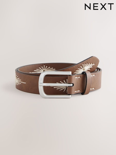 חום בהיר - Casual Embroidery Belt (AV7928) | ‏41‏₪