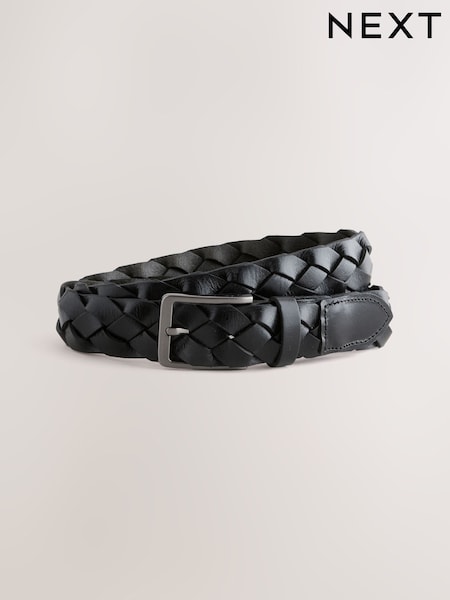 שחור - Casual Woven Leather Belt (AV7942) | ‏76‏₪