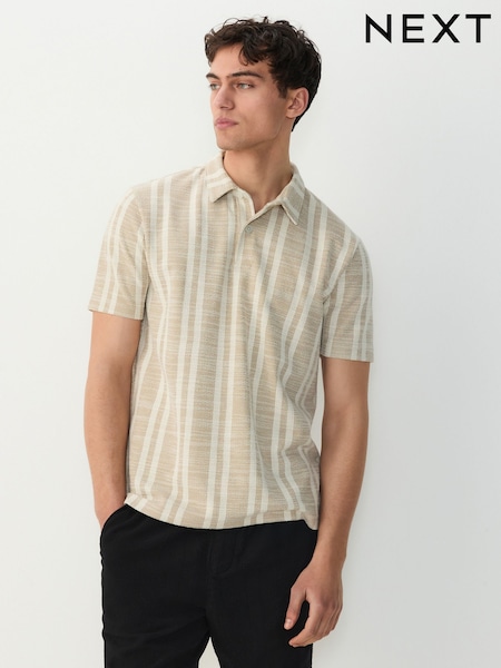 Бежево-коричневий - Vertical Stripe Textured Polo Shirt (AV7954) | 1 188 грн