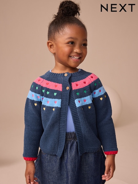 Azul marino - Knitted Heart Print Cardigan (3mths-7yrs) (AV7961) | 22 € - 28 €