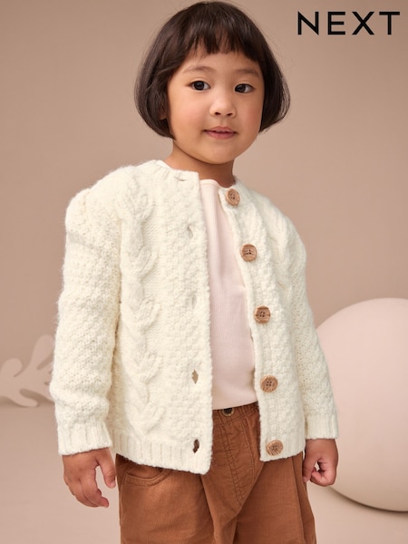 Ecru Chunky Knit Bobble Cardigan (3mths-10yrs) (AV7962) | R$ 175 - R$ 215