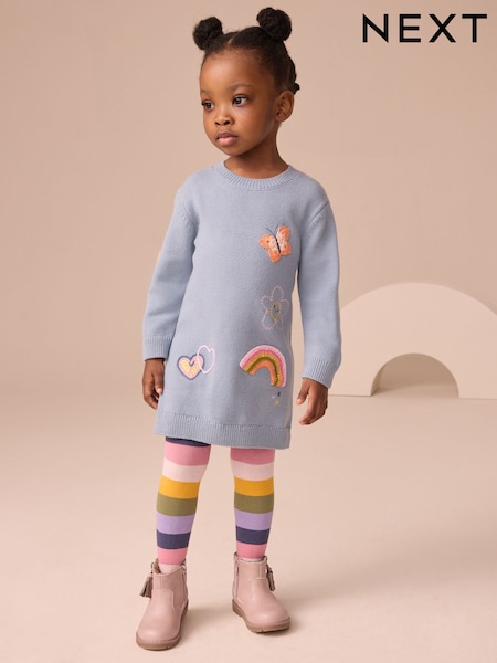 Blue Embroidered Jumper Dress and Tights Set (3mths-7yrs) (AV7972) | €33 - €39