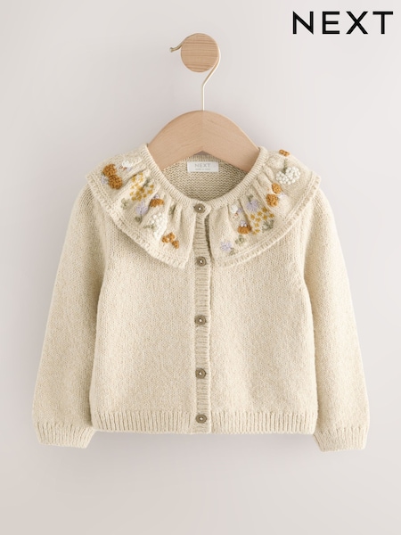 Ecru Floral Print Embellished Collar Cardigan (3mths-7yrs) (AV7974) | €24 - €29