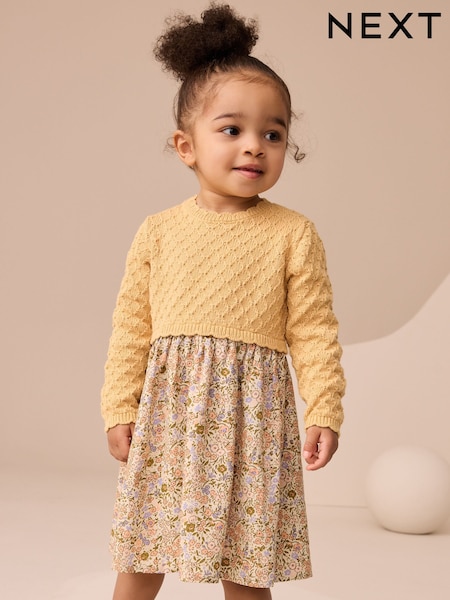 Ochre Yellow Floral Print Knit Dress (3mths-7yrs) (AV7978) | €29 - €35