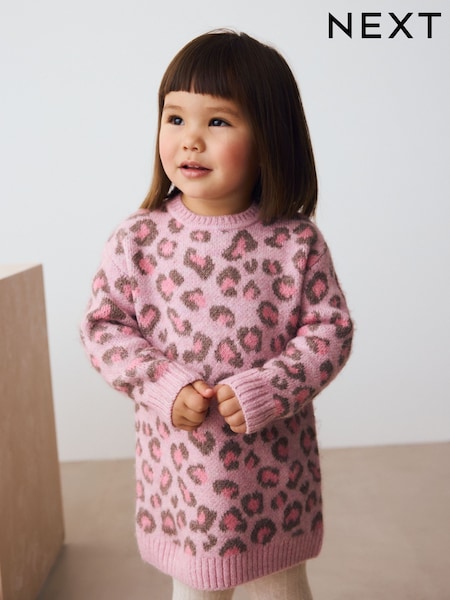 Pink Leopard Print Jumper Dress (3mths-7yrs) (AV7984) | R$ 155 - R$ 195