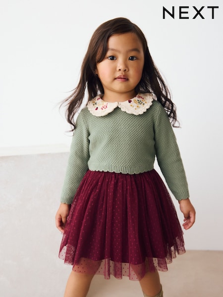 Green/Red Embellished Collar Jumper and Skirt Set (3mths-7yrs) (AV7986) | AED142 - AED163