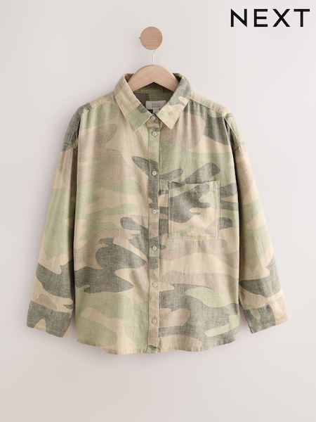 Camo Oversized Linen Blend Shirt (AV8036) | €36