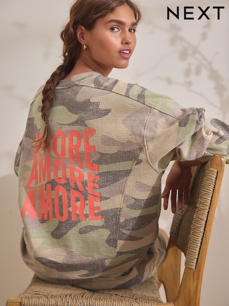 Camo Slogan 100% Cotton Textured Waffle Sweatshirt (AV8040) | €45