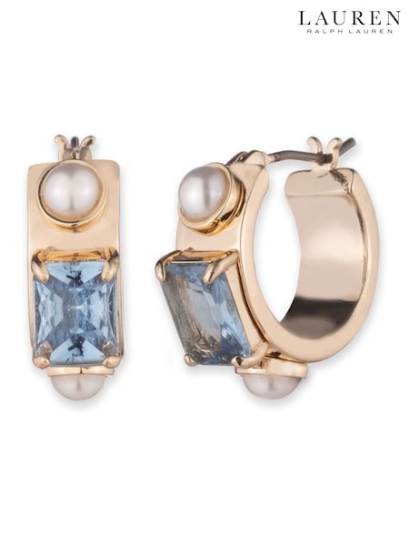 Lauren Ralph Lauren Gold Tone 16mm Pearl Stone Hoop Earrings (AV8066) | €73