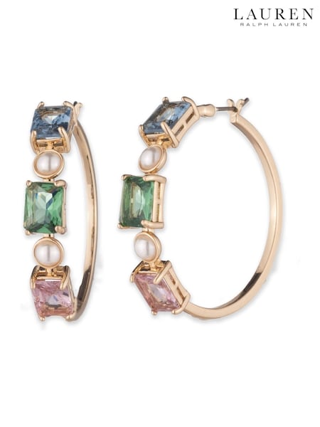 Lauren Ralph Lauren Gold Tone 35mm Pearl Stone Hoop Earrings (AV8068) | €95