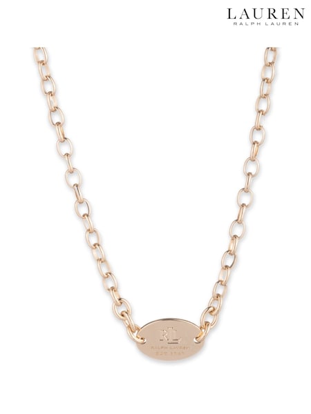 Lauren Ralph Lauren Gold Tone 16inch Logo Frontal Necklace (AV8070) | €122