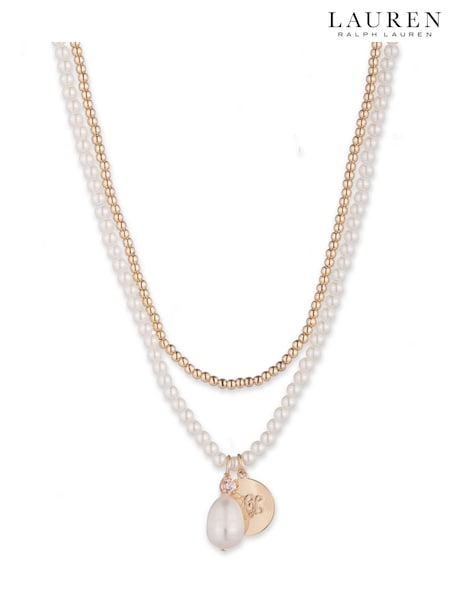 Lauren Ralph Lauren Gold Tone 16inch 2 Row Pearl Necklace (AV8081) | kr2 110