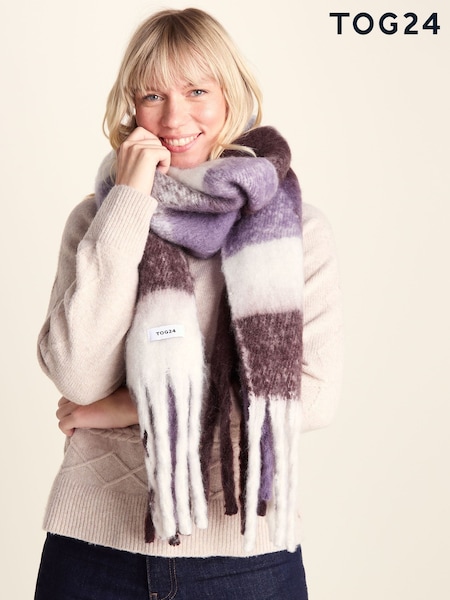 Purple - Tog 24 Freda Heavyweight Brushed Checked Blanket Scarf