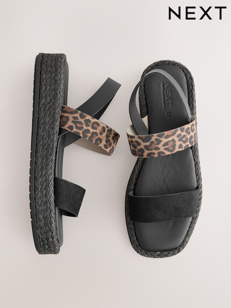 Animal Leopad Print Leather - Forever Comfort® Flatform Raffia Sandals (AV8175) | ‏167‏₪