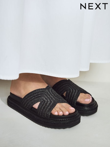 Black Forever Comfort® Chunky Raffia Mules (AV8176) | €66