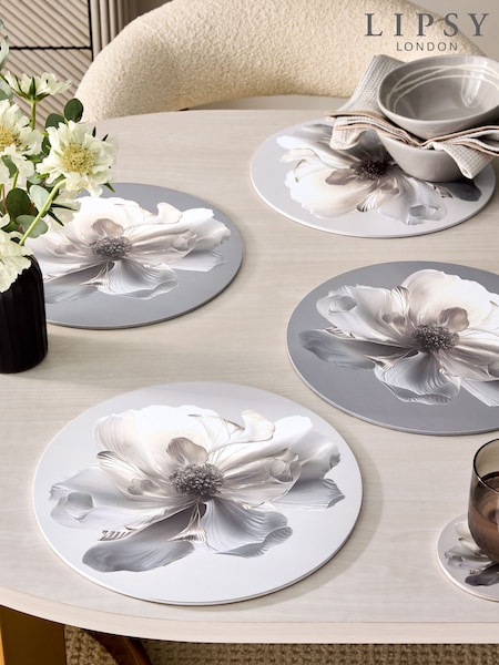 Lipsy Set of 4 Cream Mauve Corkback Floral Print Placemats (AV8243) | €27