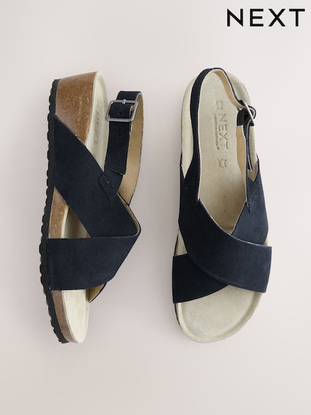 Navy Blue Suede Forever Comfort® Cross Footbed Wedges Sandals (AV8327) | €57