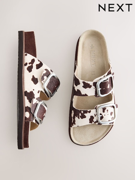 Animal Cow Print Leather Forever Comfort® Premium Double Strap Footbed Sandals (AV8329) | €44