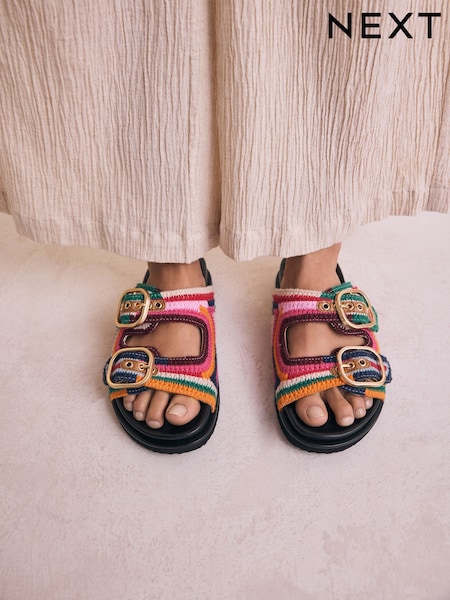 Multicolour Woven Double Buckled Footbed Sandals (AV8332) | R$ 555