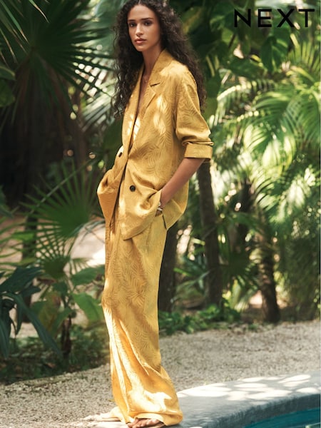 Yellow Satin Jacquard Wide Leg Trousers (AV8400) | € 58