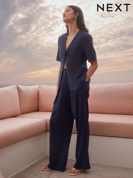 Navy Short Sleeve Jacket with Linen (AV8401) | 224 QAR