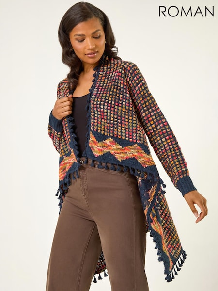 Blue - Roman Ombre Tassle Knit Poncho