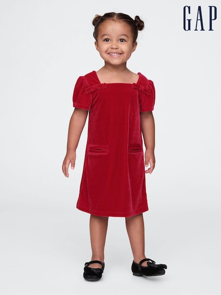 Gap Red Velour Bow Shift Dress (6mths-5yrs) (AV8432) | €13.50
