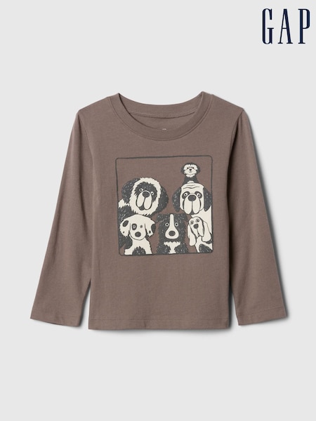 Gap Brown Long Sleeve Crew Neck Graphic T-Shirt (6mths-5yrs) (AV8478) | €11