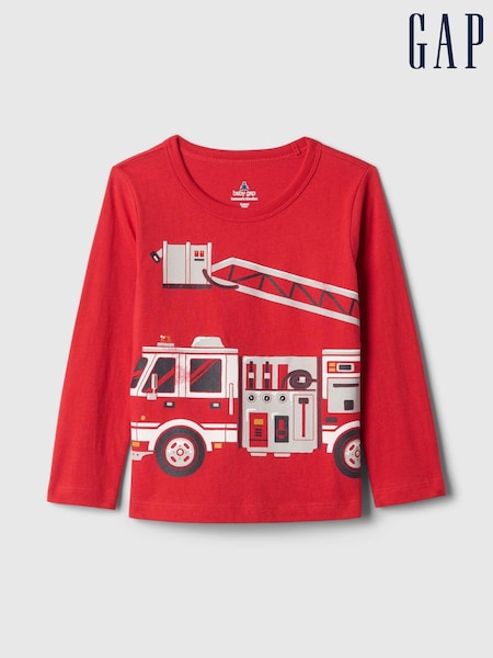 Gap Red Long Sleeve Crew Neck Graphic T-Shirt (6mths-5yrs) (AV8505) | €11