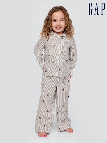 Gap Grey Matching Family Christmas Long Sleeve Button Pyjamas (6mths-5yrs) (AV8507) | €19.50