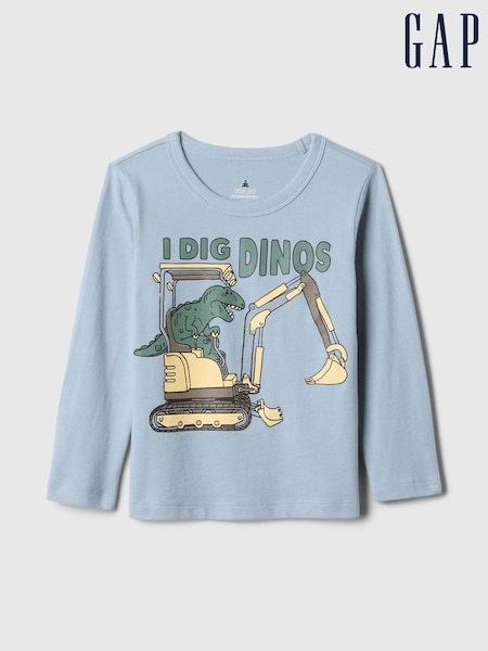 Gap Blue Dinosaur Long Sleeve Crew Neck Graphic T-Shirt (6mths-5yrs) (AV8524) | €11