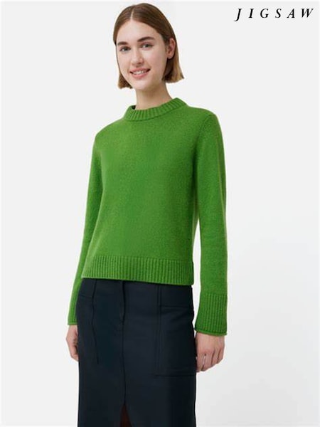 Jigsaw Dark Green Compact Wool Crew Jumper (AV8580) | AED288