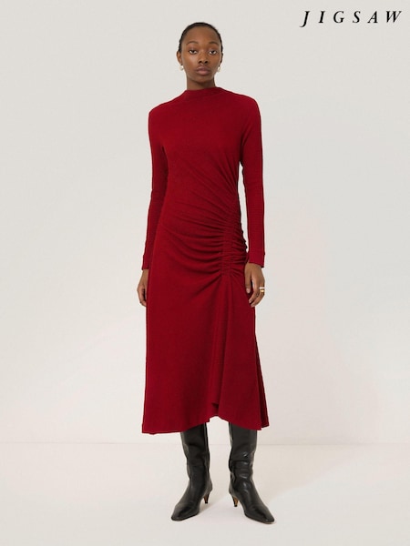 Jigsaw Red Crinkle Ruched Jersey Dress (AV8581) | €89