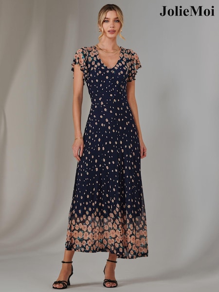 Azul - Jolie Moi Gina Mirrored Print Mesh Maxi Dress (AV8590) | R$ 780