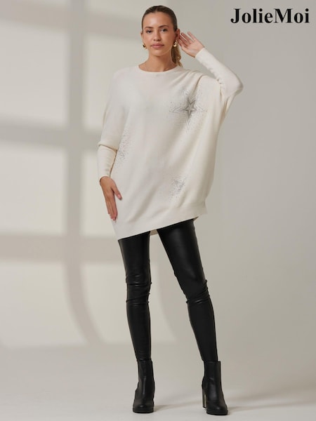 Jolie Moi Cream Knitted Rhinestone Jumper (AV8595) | € 31