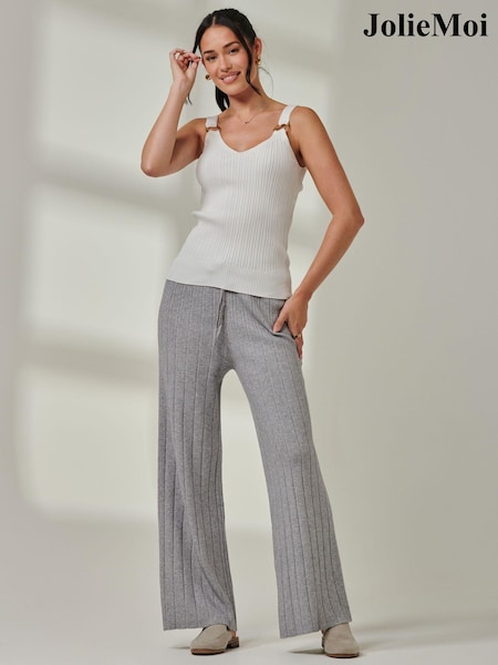 Gri - Jolie Moi Knitted Striat Evazat Pantaloni (AV8597) | 125 LEI