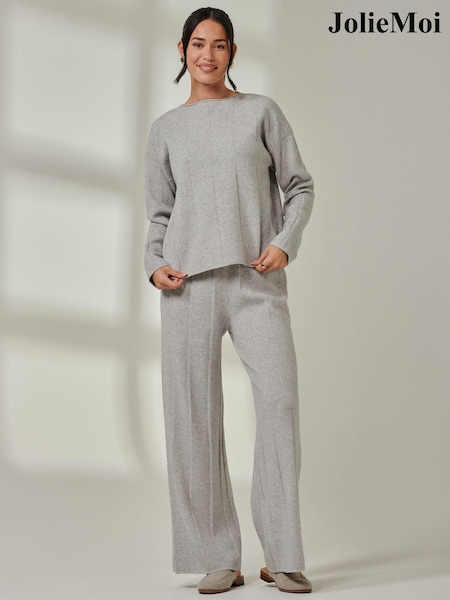 Серый - Jolie Moi Knitted Round Neck Ribbed jumpers (AV8602) | €23