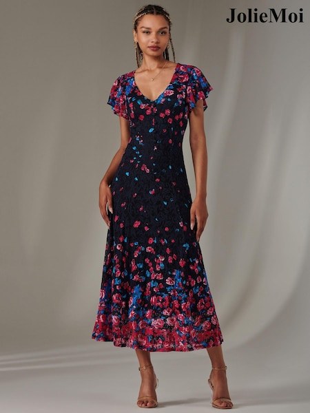 Jolie Moi Pink Cap Sleeve Lace Maxi Dress (AV8603) | €113
