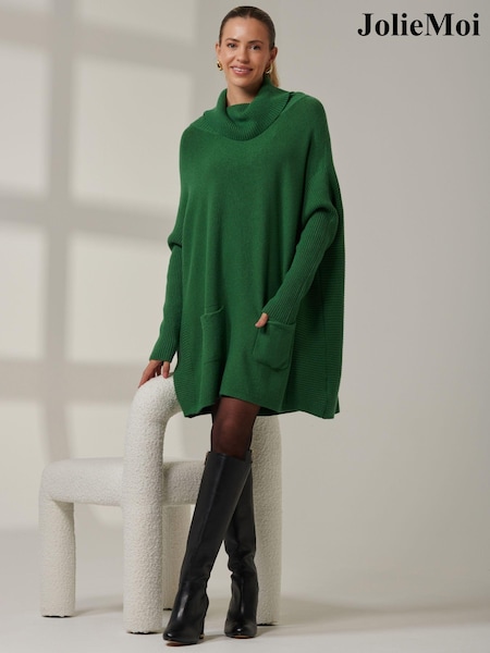 Verde - Jolie Moi Larg Fit Knitted Guler întors Pulover (AV8605) | 200 LEI