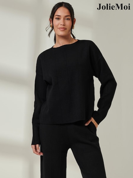 Negru - Jolie Moi Knitted Round Neck Ribbed jumpers (AV8607) | 163 LEI