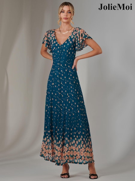 Jolie Moi Dark Blue Gina Mirrored Print Mesh Maxi Dress (AV8608) | R$ 780