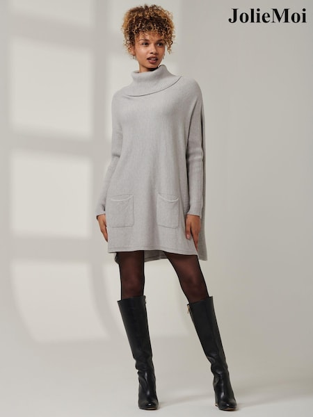 Gri - Jolie Moi Larg Fit Knitted Guler întors Pulover (AV8616) | 200 LEI