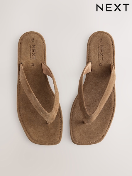 Tan Brown Suede Standard/Wide Fit Forever Comfort® Square Toe Thong Sandals (AV8630) | €32